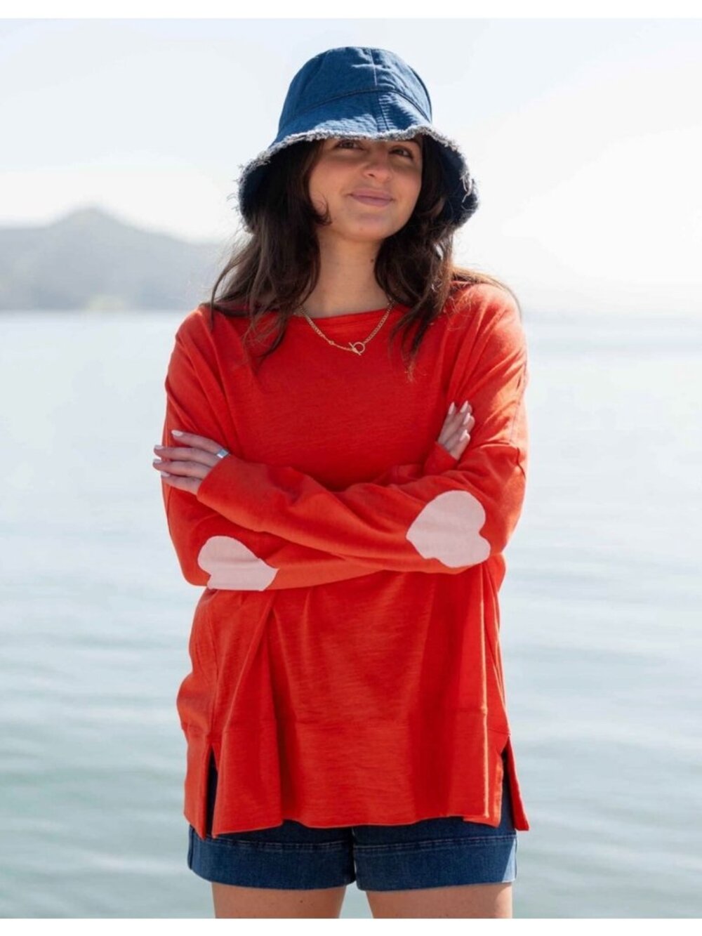 MERSEA amour long sleeve top in coral OS